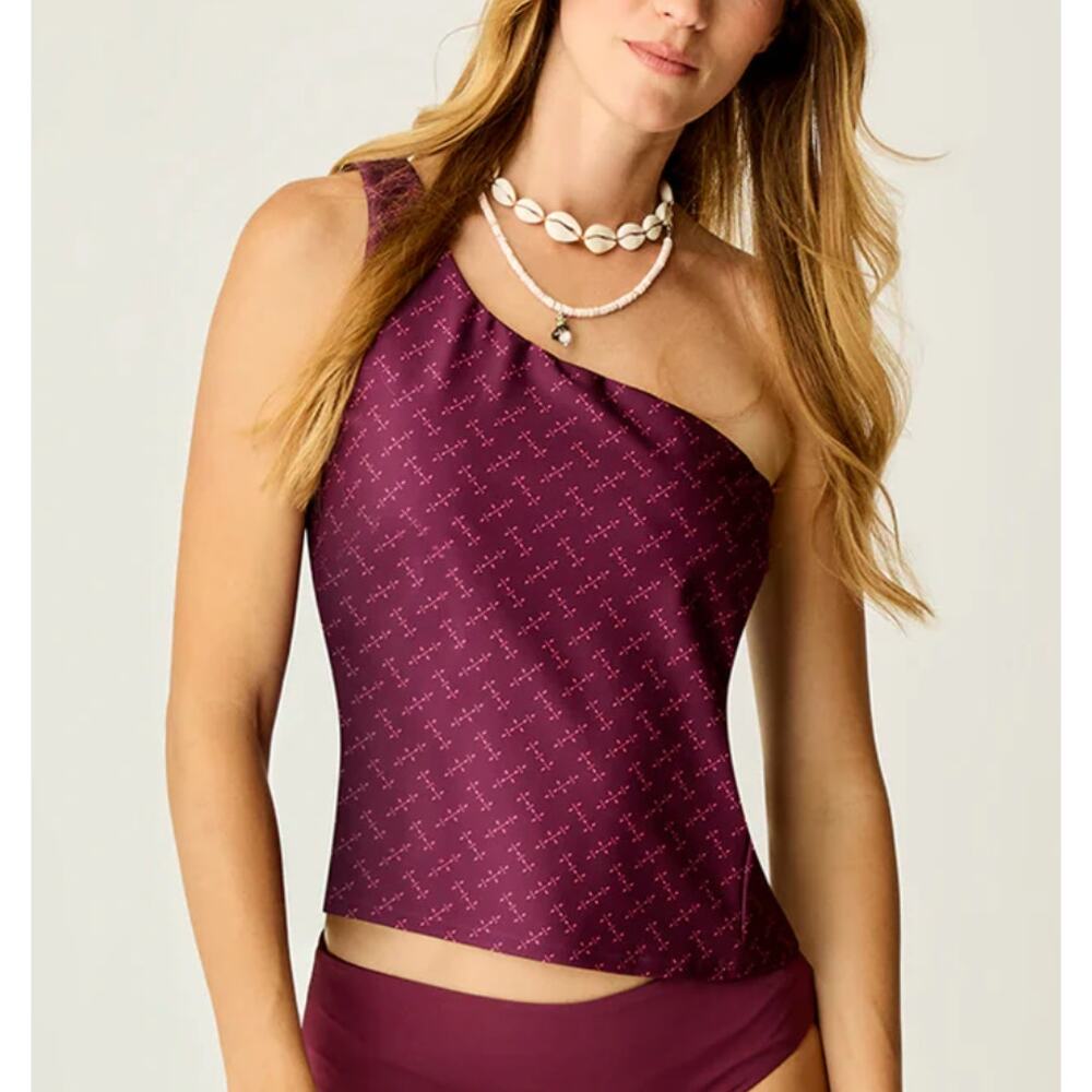 NWOT Carve Designs Rio Compression One Shoulder Tankini Swim Top Disco Size L